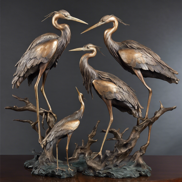 Large Group of Herons Bronze Sculpture - Image 2