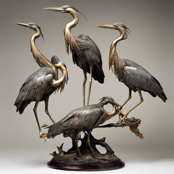 Large Group of Herons Bronze Sculpture